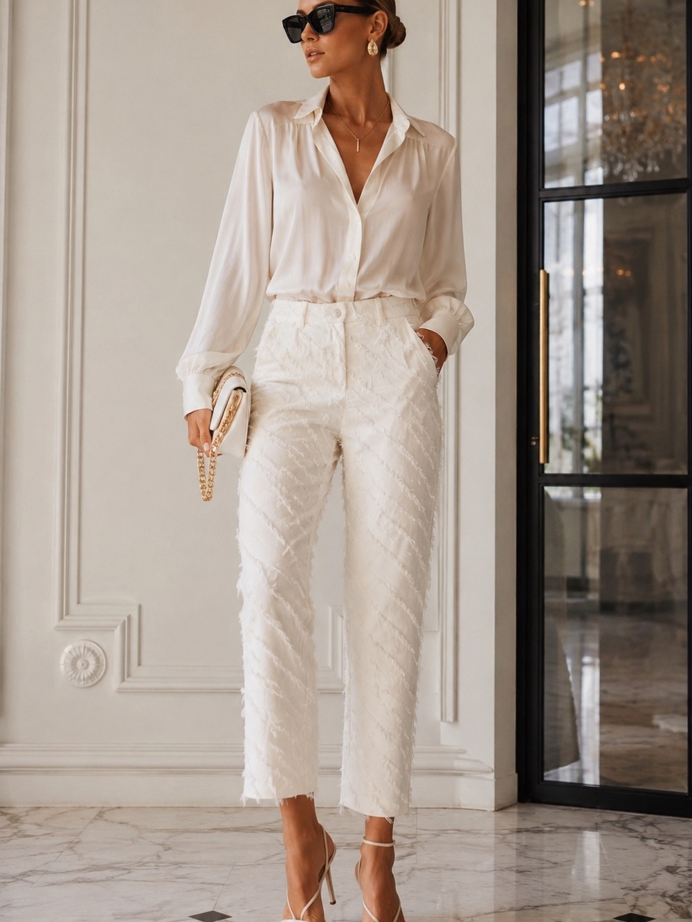 Zadig & Voltaire Cream Textured Cropped Trousers